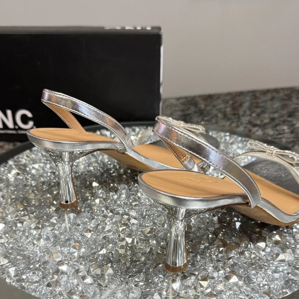 INC International Concepts Shimmering metallic Silver kitten Heels NEW 7.5